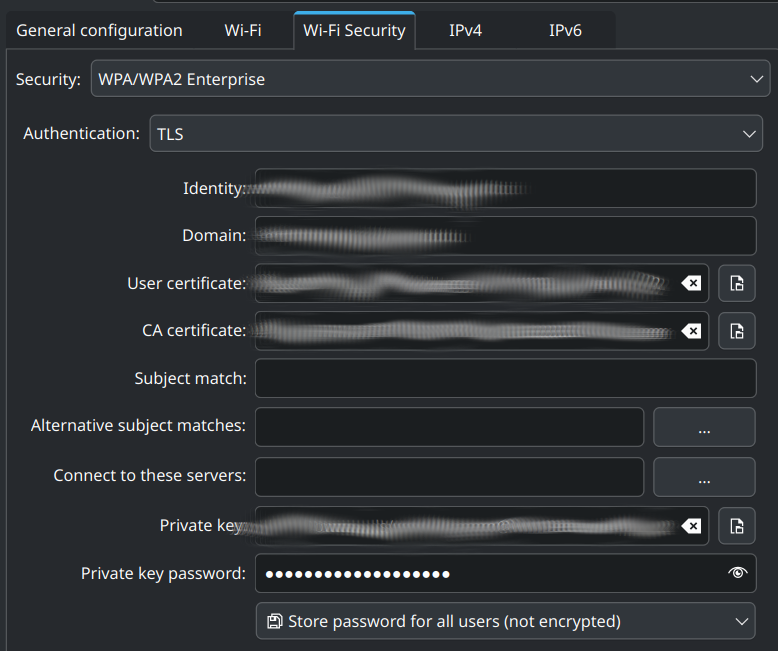 Screenshot of network configuration on KDE Plasma